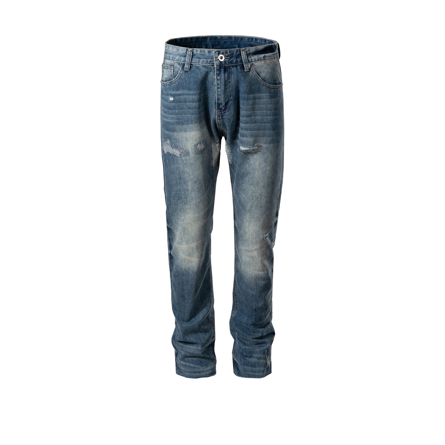 MIJKO Mens Vintage Pants Ragged Patch Unisex Jeans