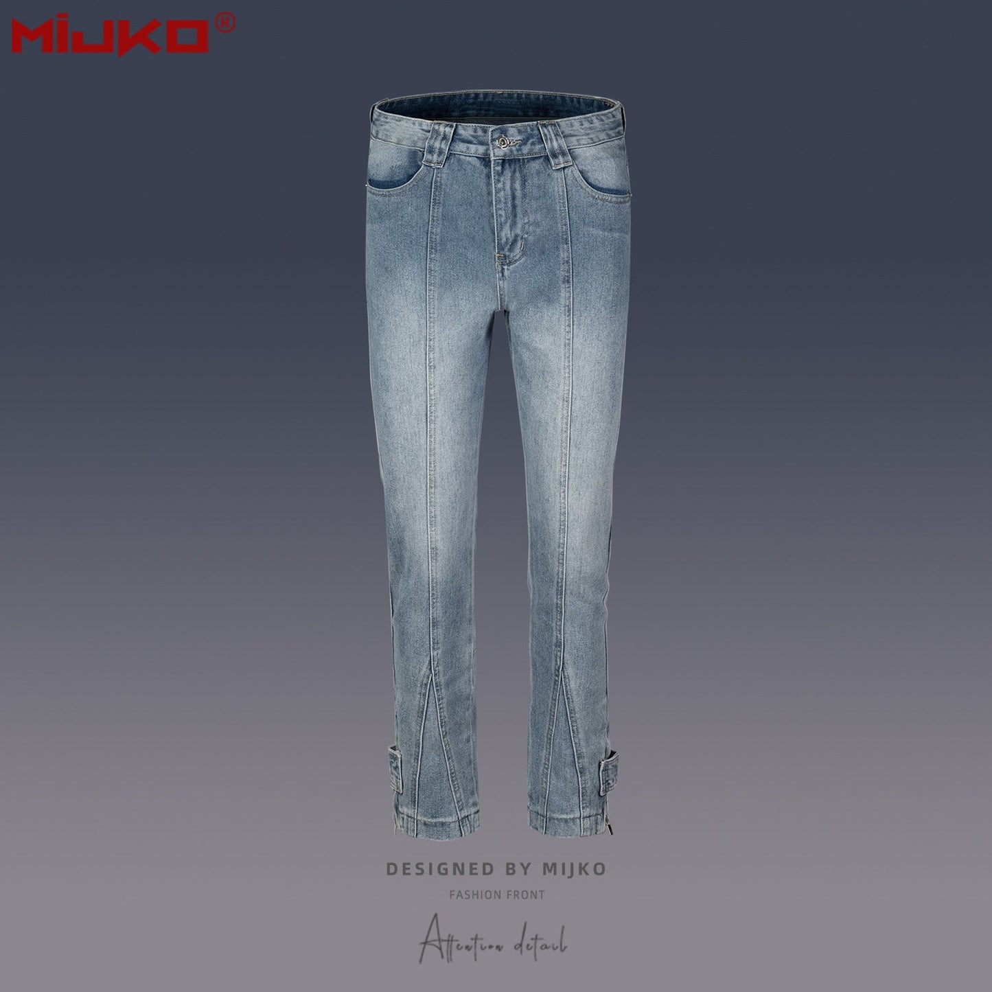 MIJKO Mens Vintage Pants Slim-Fit Zip Wide-Foot Jeans