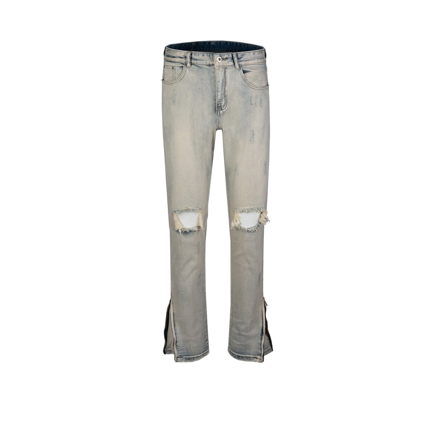 MIJKO Mens Vintage Pants Zipper Slim Fit Ripped Old Jeans