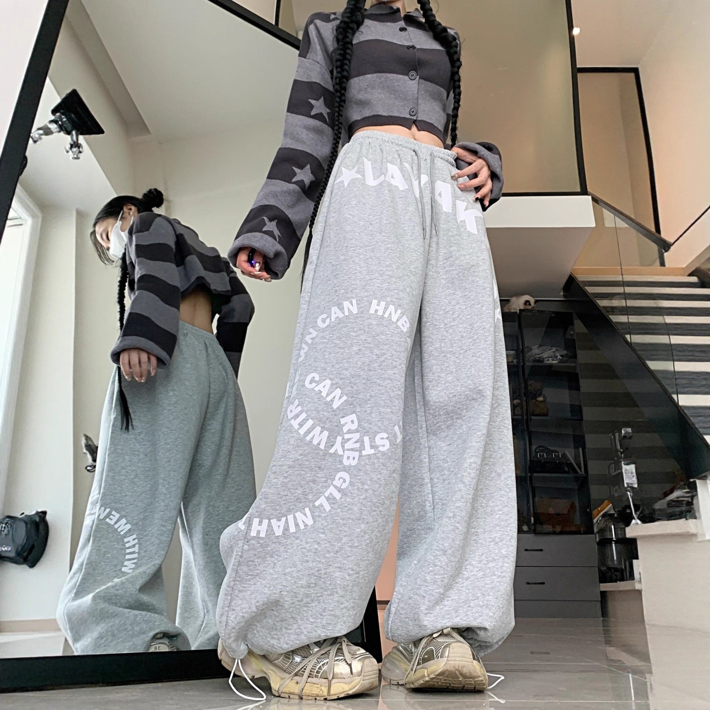 Women casual pants retroletterprintingloose