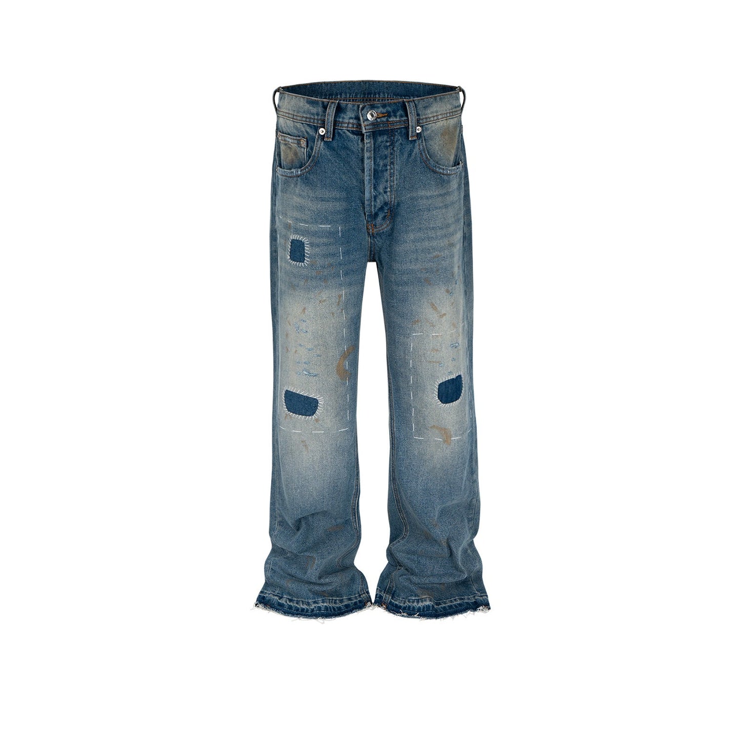 MIJKO Men Vintage Pants MIJKO old dirty wash trousers men and women slightly wide-footed jeans tide