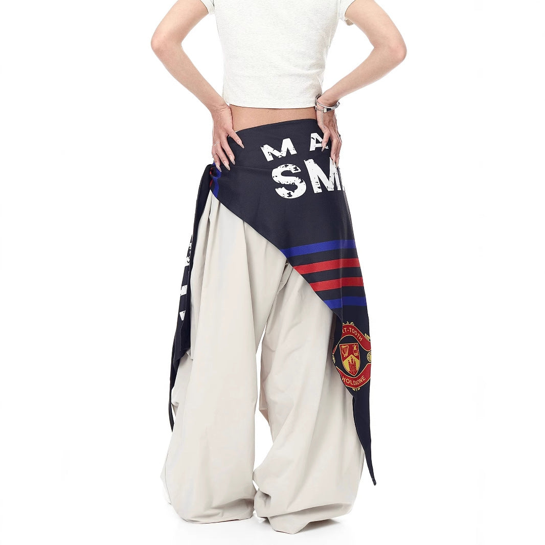 Women casual pant retro with fart curtain