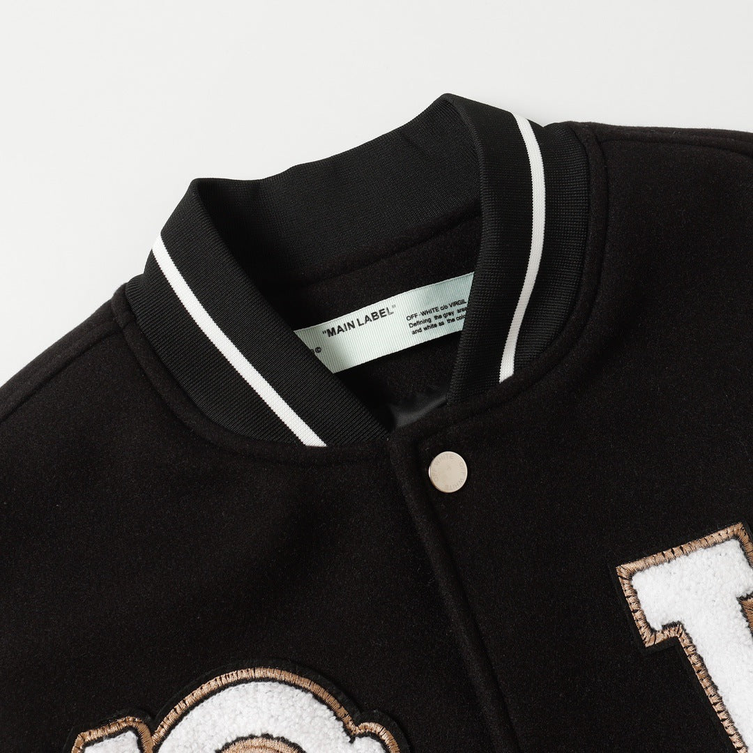 Off White Jacket Spring Autumn OW Witch Group Towel Embroidered Baseball Jacket Jacket