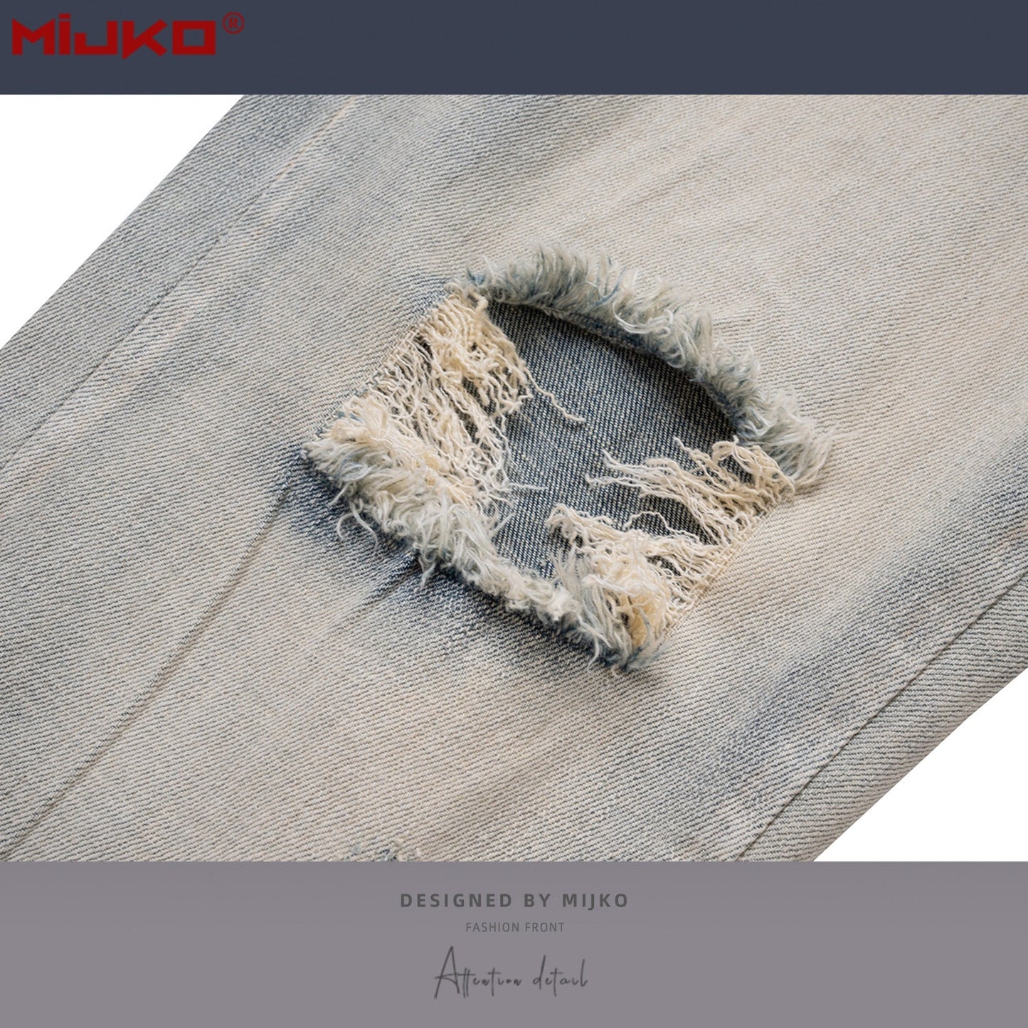 MIJKO Mens Vintage Pants Zipper Slim Fit Ripped Old Jeans