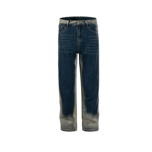 MIJKO Men's Vintage Pants MIJKO Washed Old Trousers Men's and Women's Splicing Straight Jeans