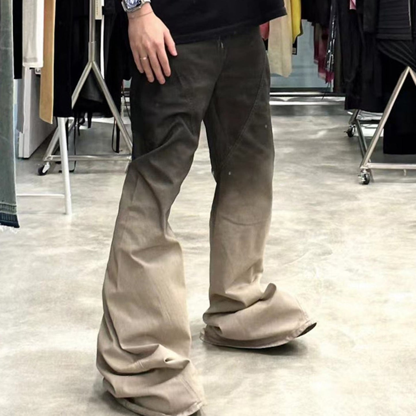 MIJKO Mens Vintage Pants Gradual Change Color Unisex Bootcut Pants