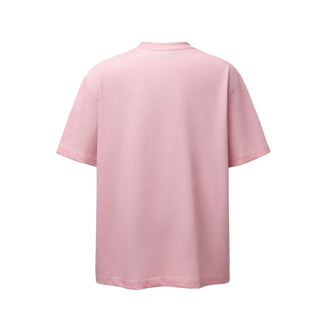 Men t shirts retro double yarn washed distressed printing loose short sleeves