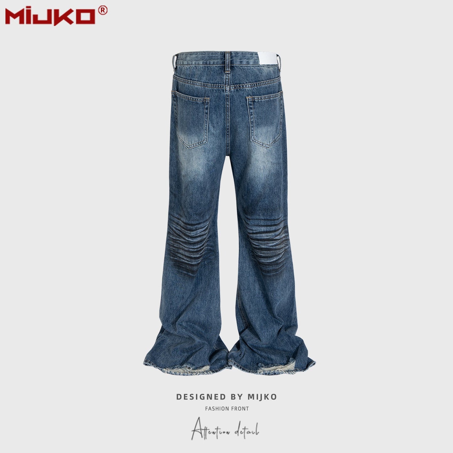 MIJKO Mens Vintage Pants Ripped Wide-Foot Jeans