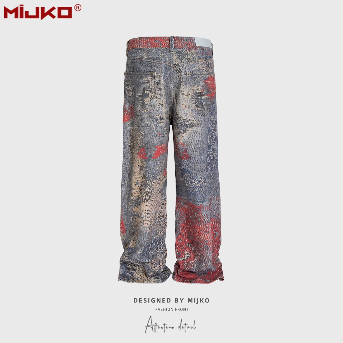MIJKO Mens Vintage Pants Straight Wide Leg Jeans