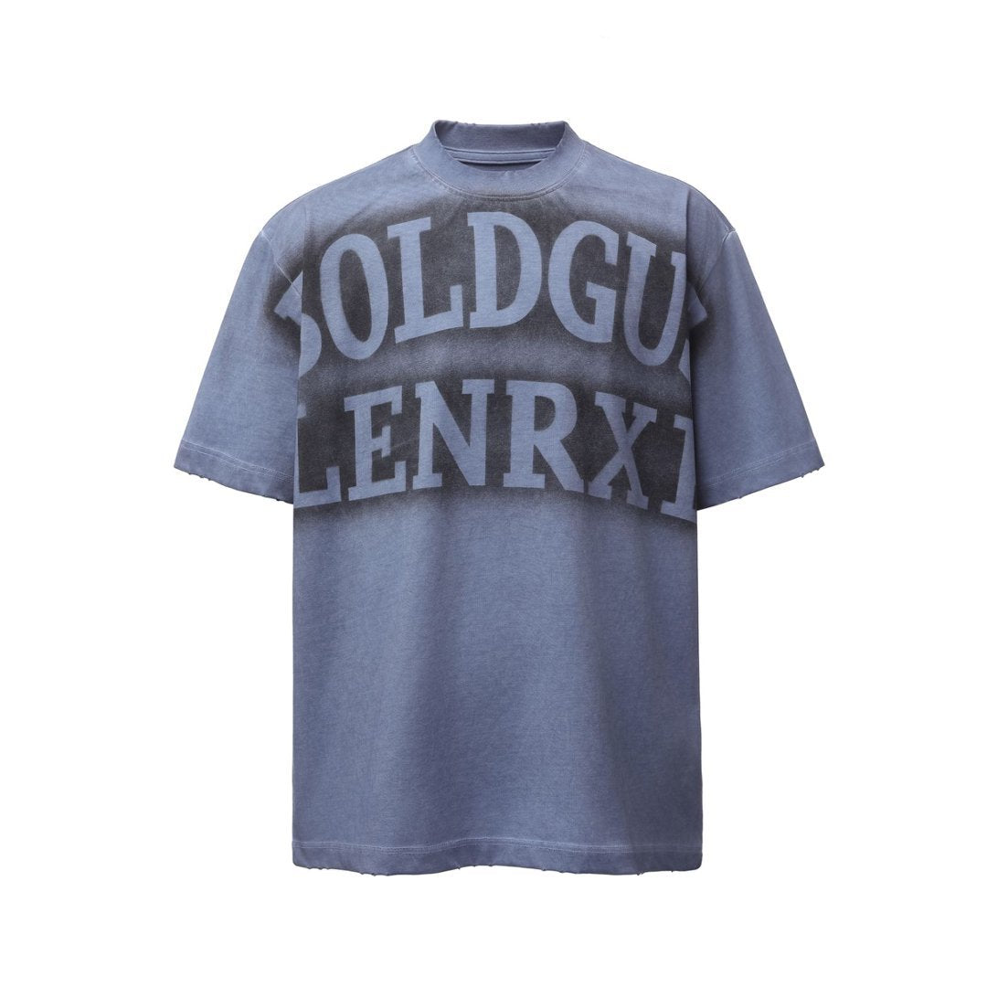 Men t shirts retro double yarn washed distressed printing loose short sleeves