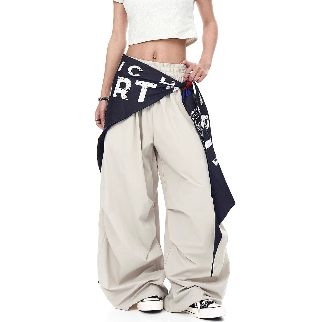 Women casual pant retro with fart curtain