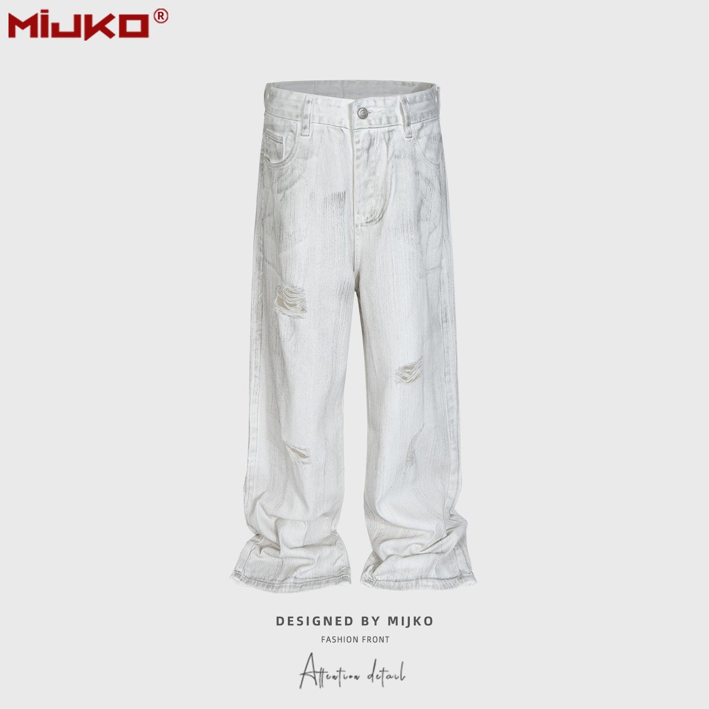 MIJKO Mens Vintage Pants Ripped Ripped Straight Jeans