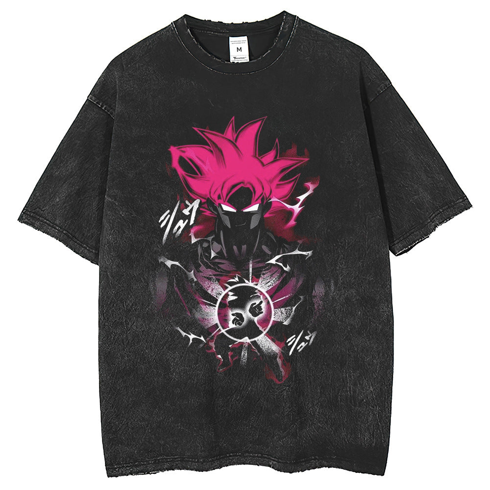 Mens T Shirts Loose Short Sleeve Dragon Ball Print Fried Snowflake T-Shirt