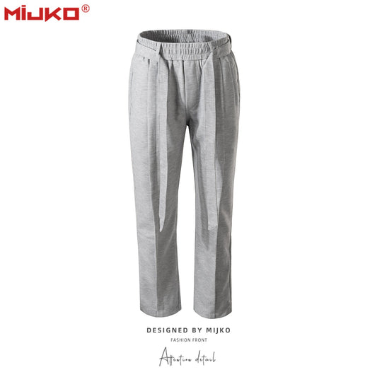 MIJKO Men Vintage Pants Straight Track Pants with Belt