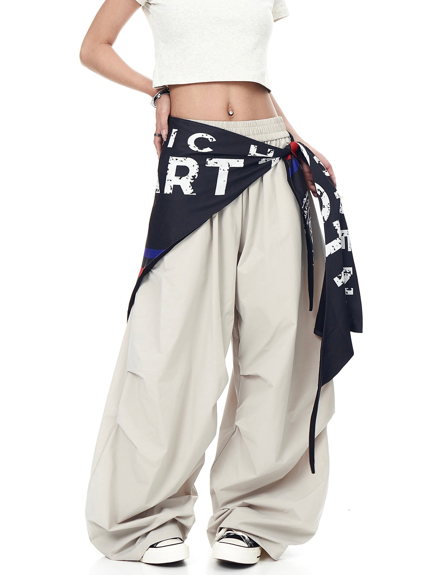 Women casual pants retro hip hop scimitar pants overalls wide leg pants