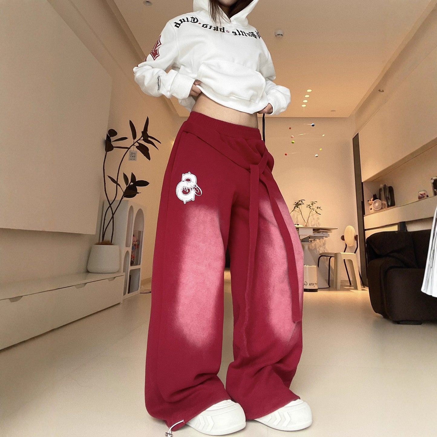 Women casual pant strap retroloose