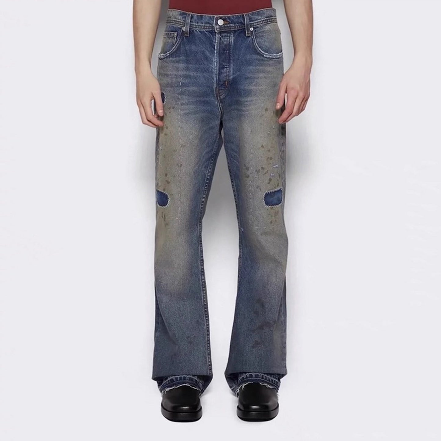 MIJKO Men Vintage Pants MIJKO old dirty wash trousers men and women slightly wide-footed jeans tide