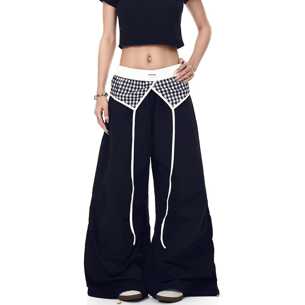 Women casual pant summer loose belt fart curtain pleats