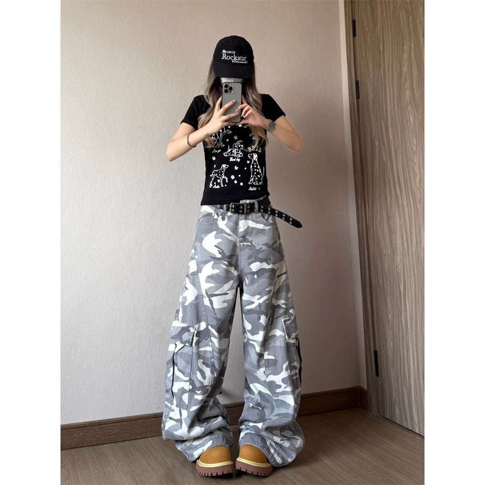 Women casual pants retroloose camouflage