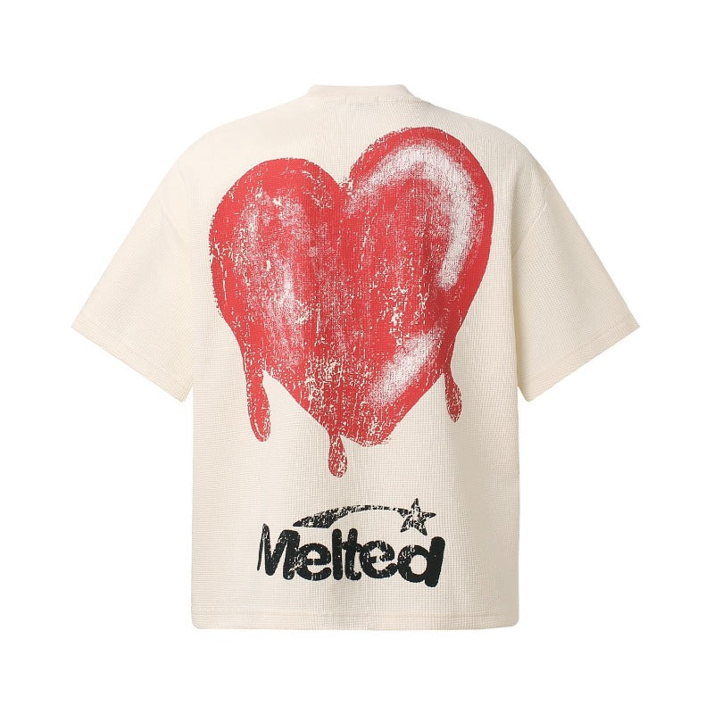 Men t shirts t american retrocouple street trendy waffle grids fun graffiti design high street men's loose small round neck t-shirt
