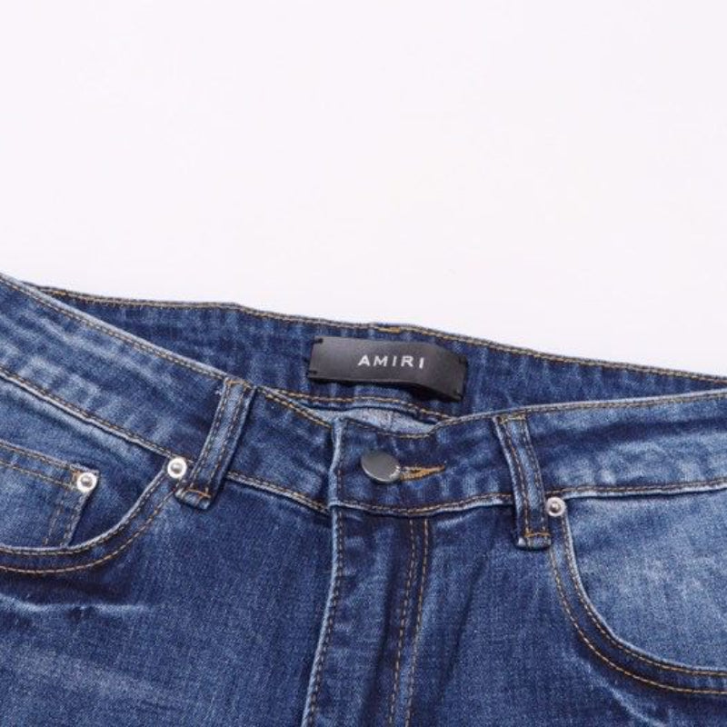 Amiri Jeans Blue Ripped Letter Embroidered Jeans