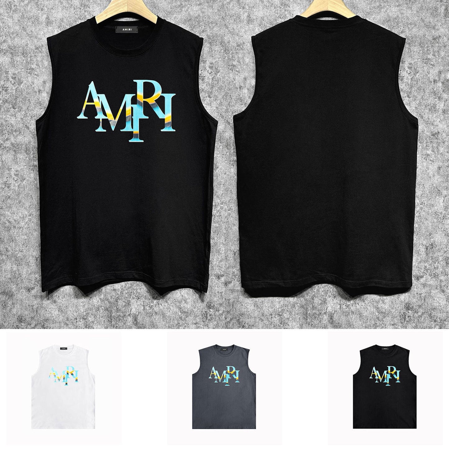 Amiri tank top gradient overlapping letterprinting