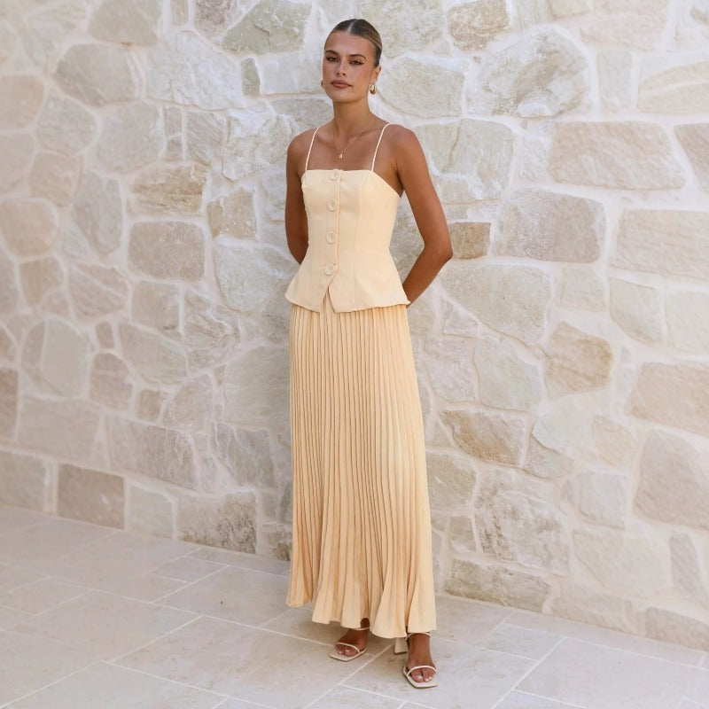 Women's dress - amazon cross-border fashion: european & american summer style - versatile, fresh, sweet, sleeveless, solid color dress for women