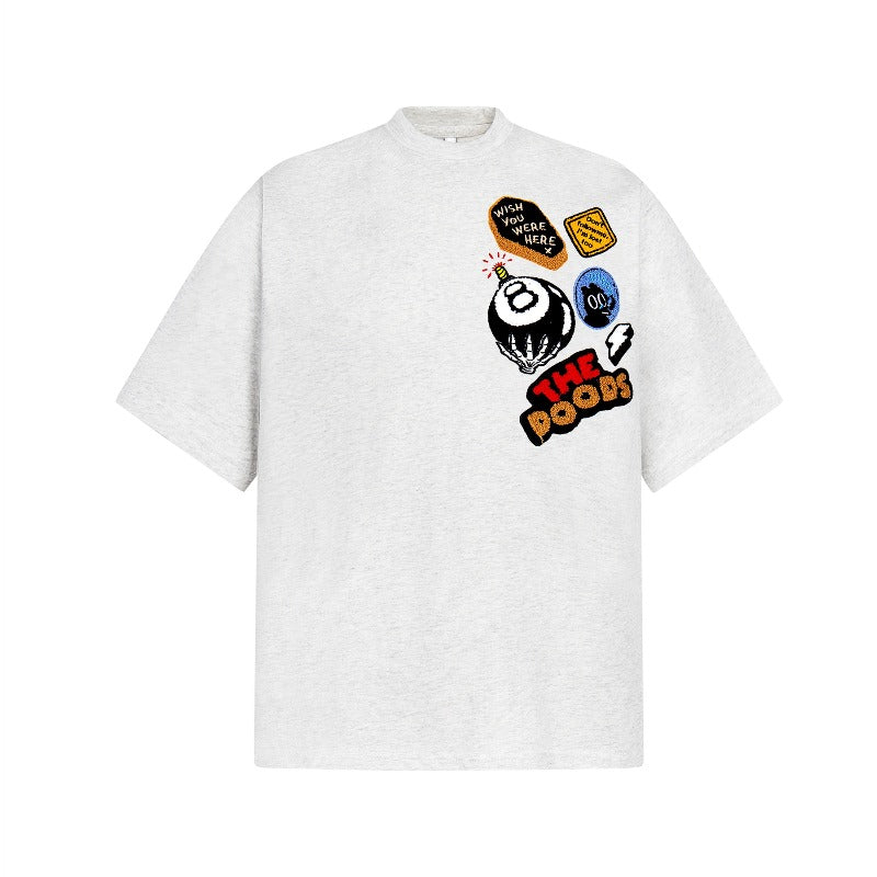Men's t-shirts: american street style, unisex, retro creative black ball design, men's loose fit, premium heavyweight short sleeve tee