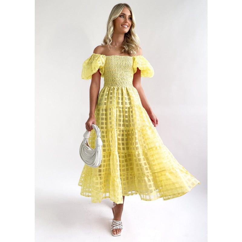 Women's dress: european and american style amazon bestseller - summer one-shoulder puff sleeve fashionable hot girl maxi dress