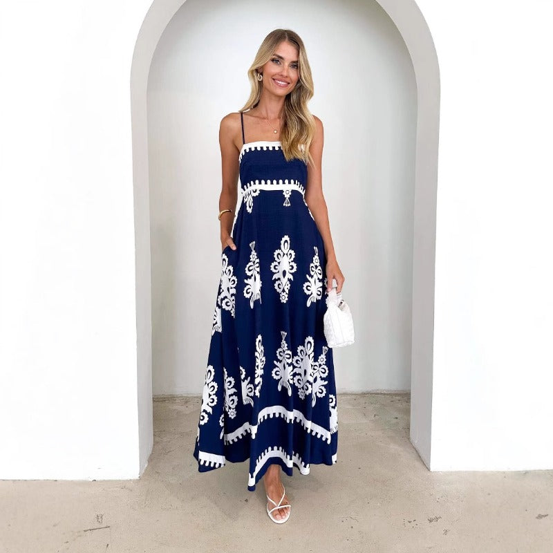 Women's dress - european & american style, cross-border amazon & aliexpress, summer ethnic-inspired, slim-fit, backless cami dress