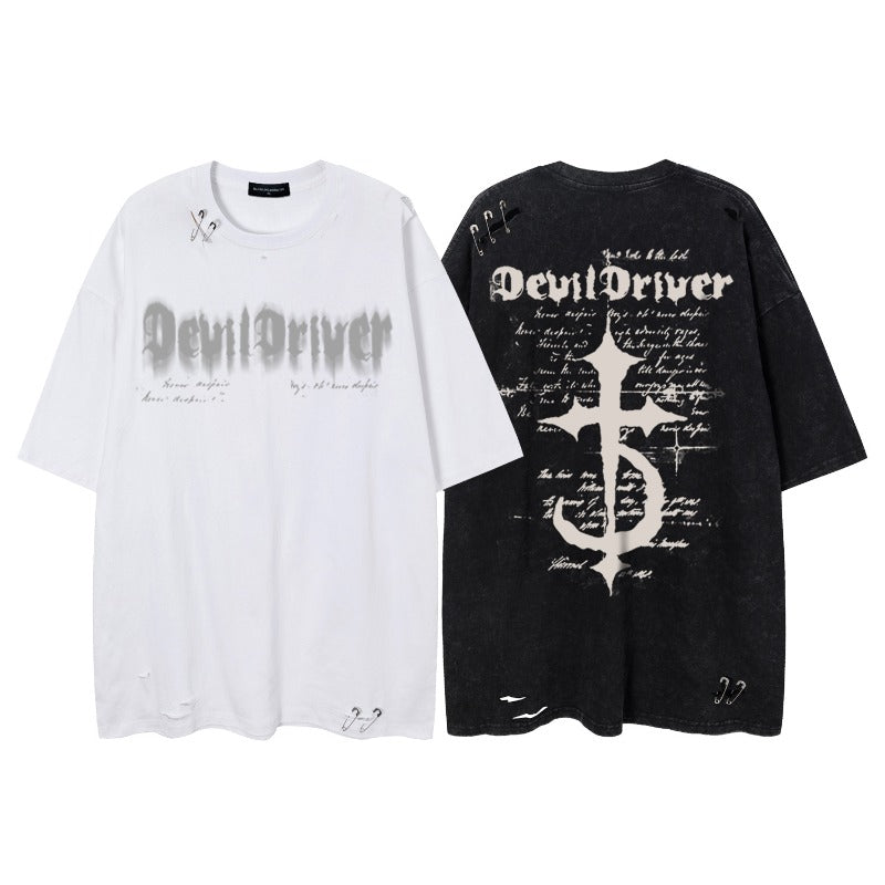 Men t shirts mankun tx-ss american street fashion brand hole pin design: anchor cross distressed short-sleeved t-shirt