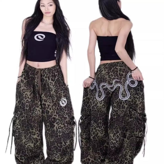 Women casual pants snake print retro women's autumn loose scimitar pants