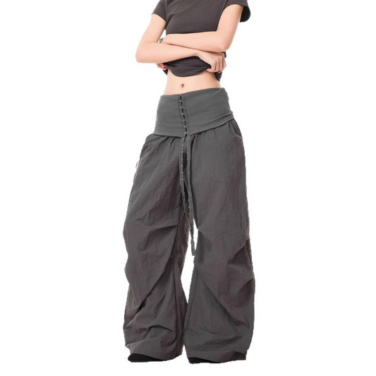 Women casual pants retro women high waist wide leg pants women