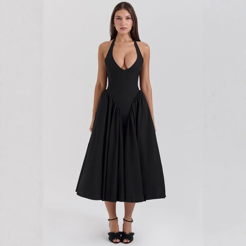 Women's dress - cross-border e-commerce, european & american style, spring collection, elegant v-neck halter neck sexy evening gown dress