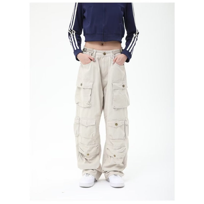 Women casual pants with multiple flap pocket pants