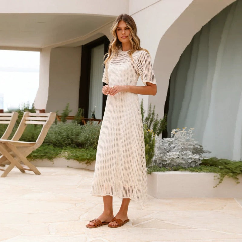 Women's dress - standalone store, amazon, aliexpress, cross-border e-commerce, european & american style, round neck, hollow-out, long set, maxi dress