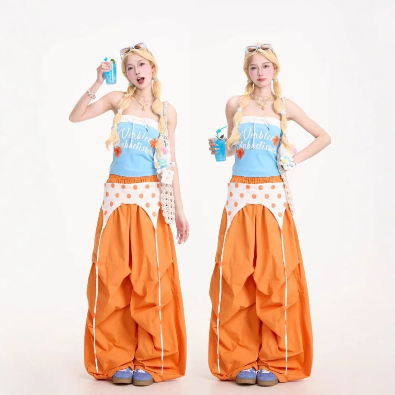 Womens casual pants vintage orange casual pants summer wide leg pants