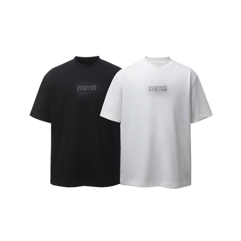 Men's t-shirts: american retro heavyweight double yarn letter patch embroidery design, men's high street oversized short sleeve tee