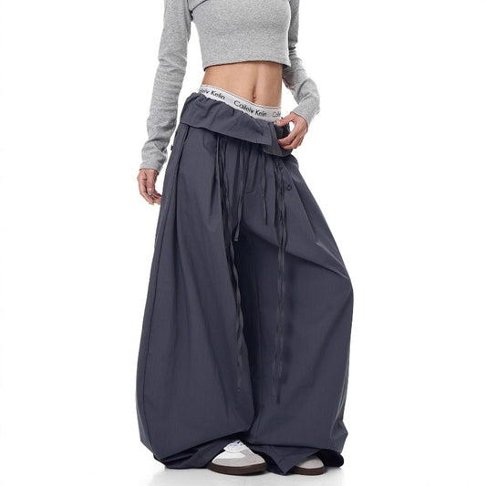 Women casual pant retro early autumn gray loose