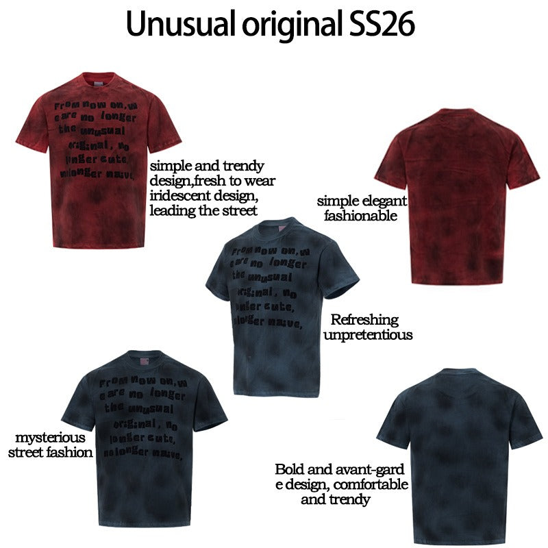 Men's t-shirts - american high street retro streetwear couple style washed and distressed design - men's crew neck slightly loose fit short sleeve t-shirt