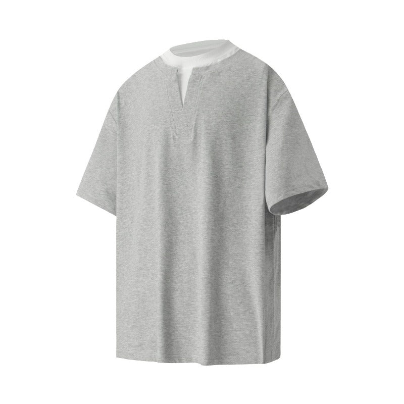 Men's t-shirts: american streetwear style, unisex, summer premium faux two-piece deconstructed design, men's short-sleeve t-shirt with a relaxed fit
