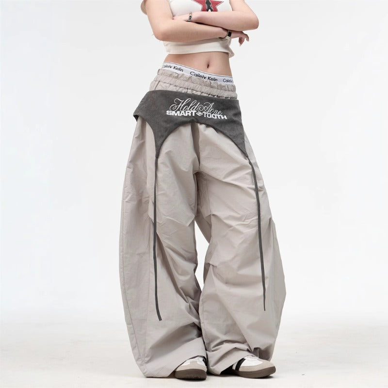 Women casual pants retro contrasting color women loose summer scimitar pants