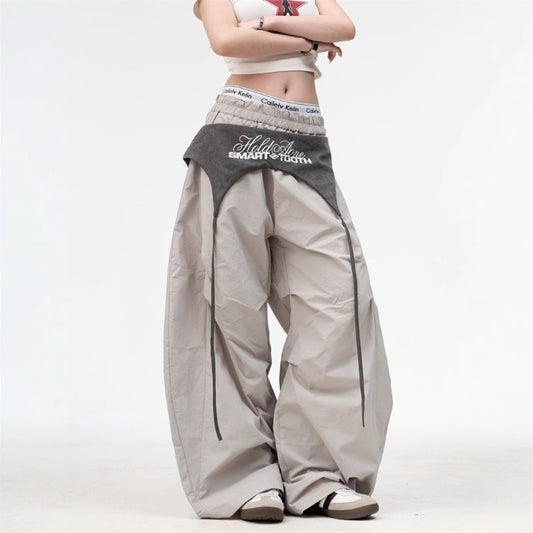 Women casual pants retro contrasting color women loose summer scimitar pants