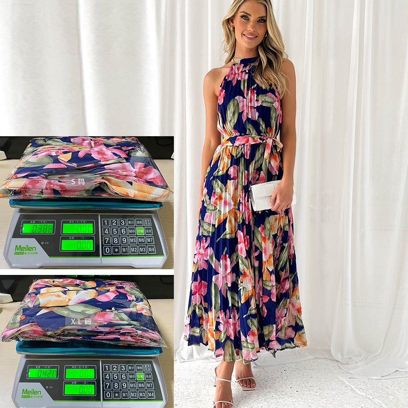Women's dress - wholesale for us & european market, independent e-commerce stores, wish platform, cross-border e-commerce, spring/summer halter neck sleeveless printed casual vacation maxi dress