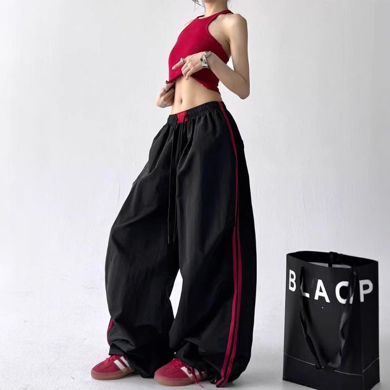 Women casual pants women loose retro contrasting striped scimitar pants