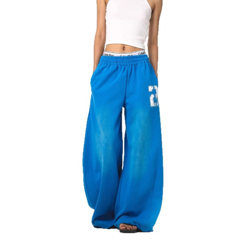 Women casual pants retro gradual change loose wide leg pants