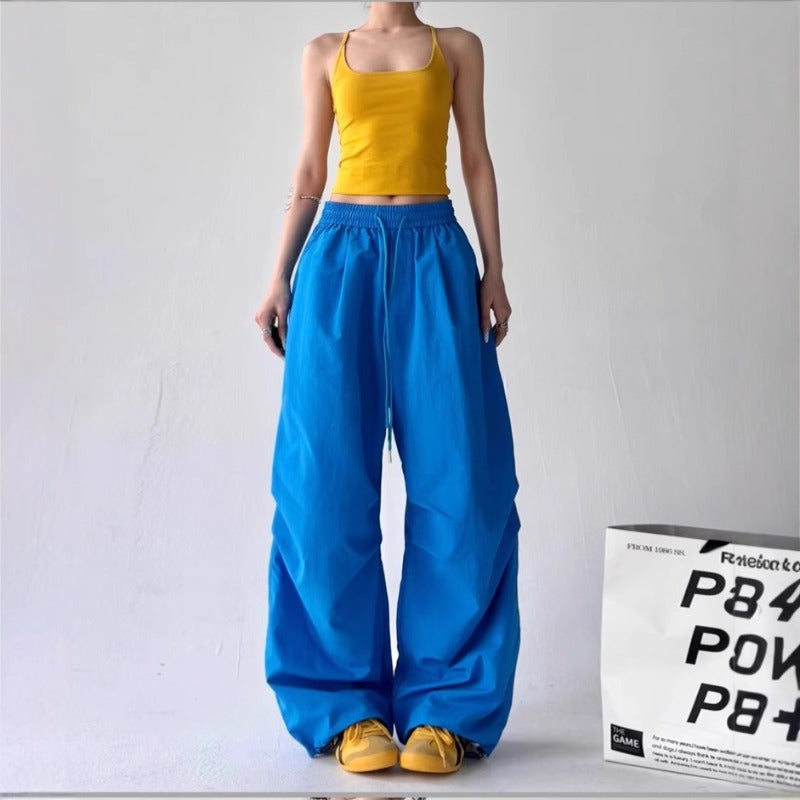 Women casual pants retro sports wide leg pants hiphop retro straight tooling casual pants