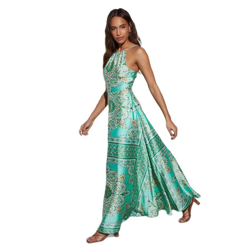 Women's dress - cross-border e-commerce, european & american spring bohemian style fashion printed camisole dress