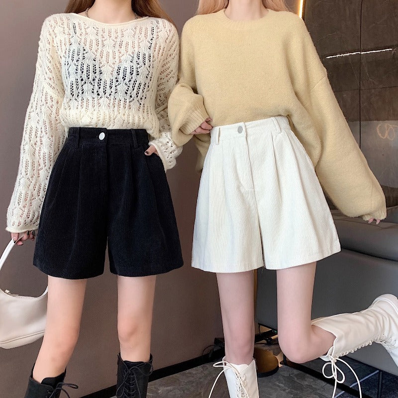 Women casual pant corduroy high waist