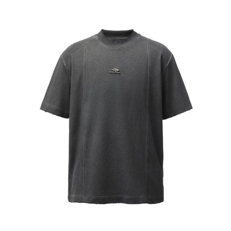 Men's t-shirts: american retro heavyweight double yarn metallic detail deconstructed design high street oversized short sleeve tee